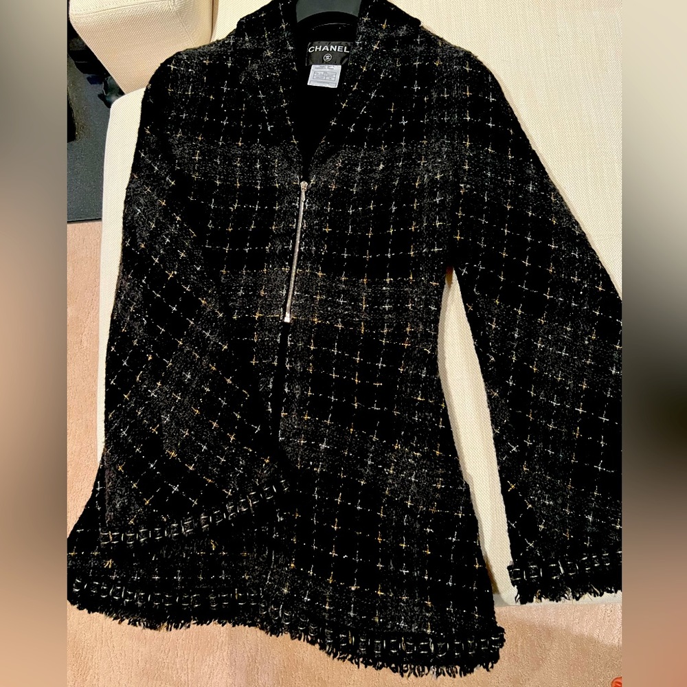 Chanel | Black Charcoal and Metallic Coat, Size 36 (XS)